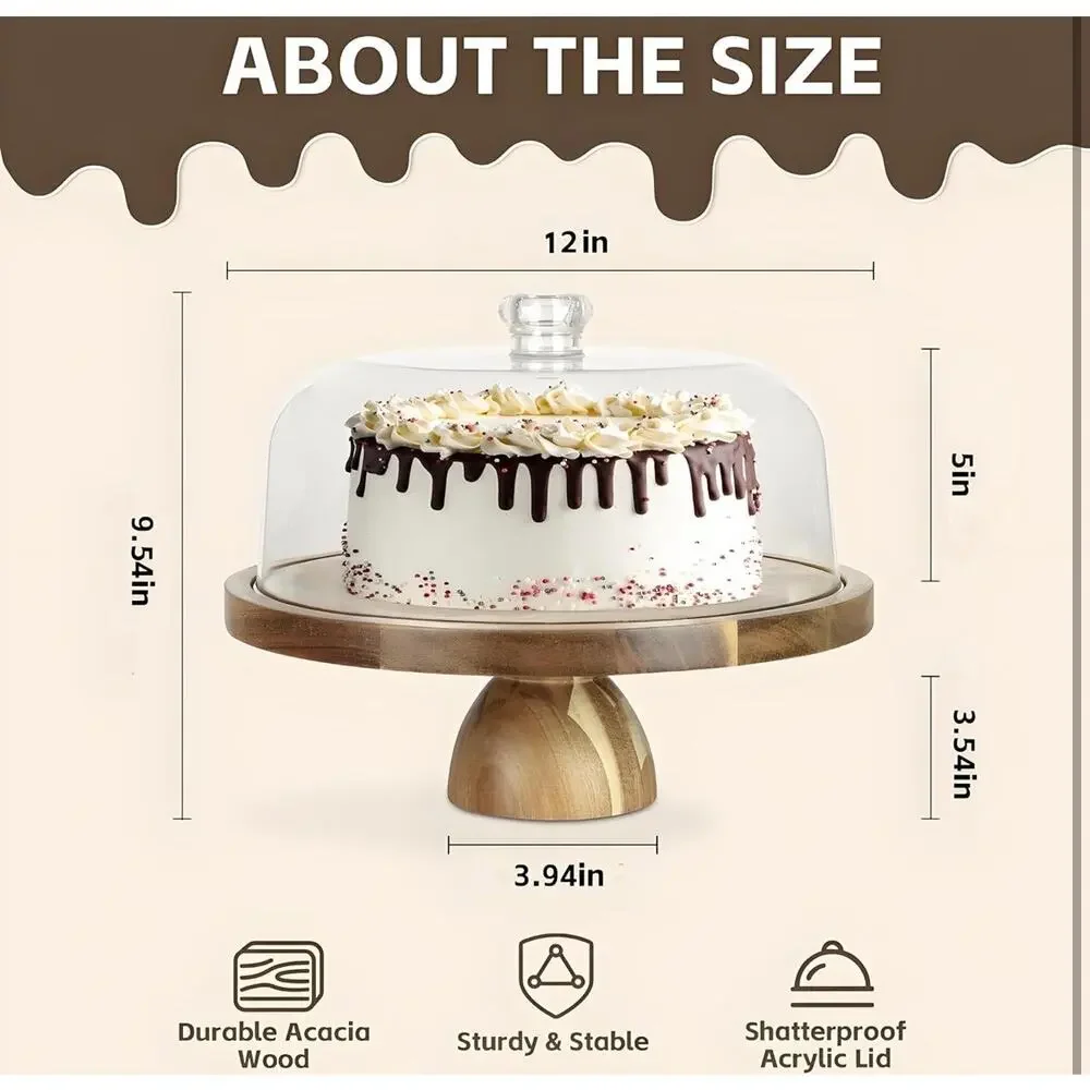 Sold on FB MarketplaceAcacia Wood Cake Stand with Acrylic Dome Lid, 12 inch Roun